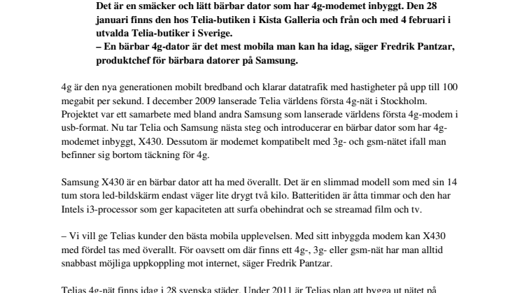 Samsung och Telia först med 4g-dator