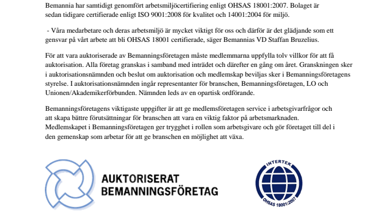 Bemannia är nu ett auktoriserat bemanningsföretag 