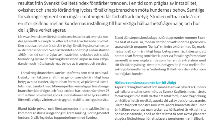 Svenskt Kvalitetsindex om försäkringsbolagen 2019
