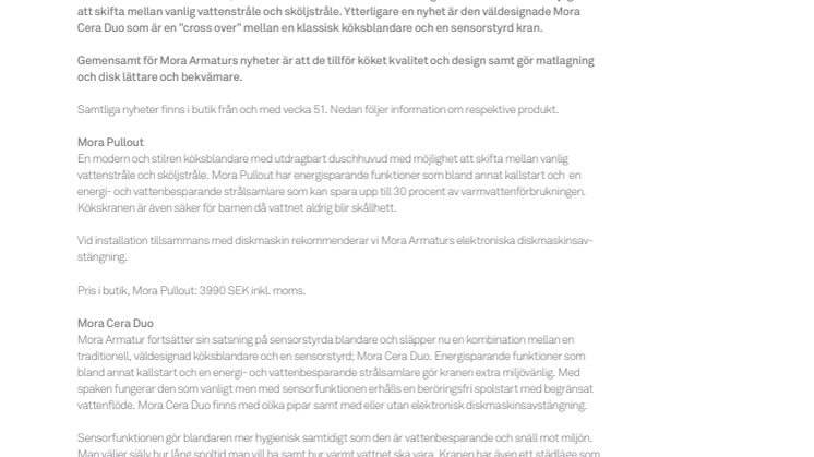 Ny kökskollektion från Mora Armatur