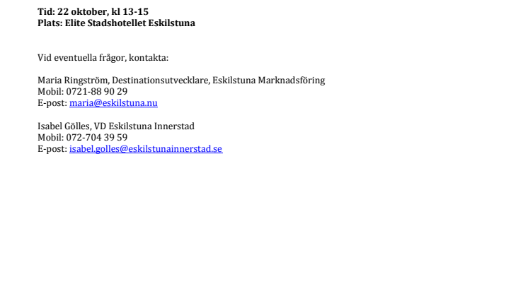 Media bjuds in att närvara vid presentation av handelsindexrapport för Eskilstuna