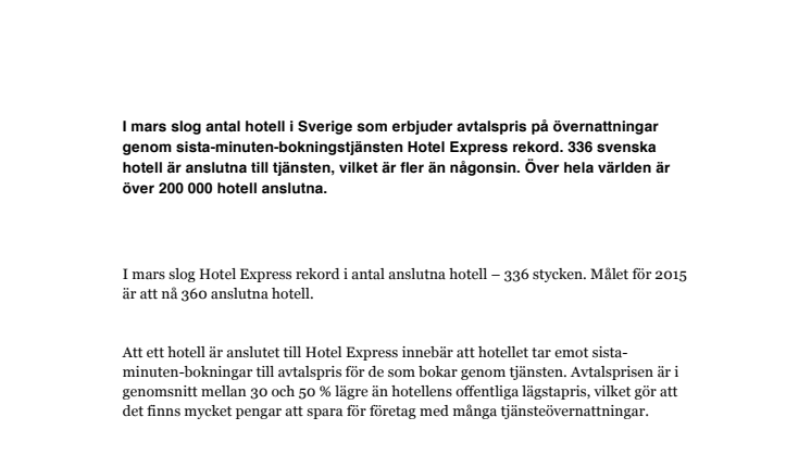 Rekordmånga hotell anslutna till Hotel Express 