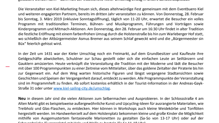Kieler Umschlag  für die ganze Familie - eine Zeitreise vom Mittelalter über Piraten bis  in die Moderne