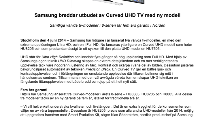 Samsung breddar utbudet av Curved UHD TV med ny modell