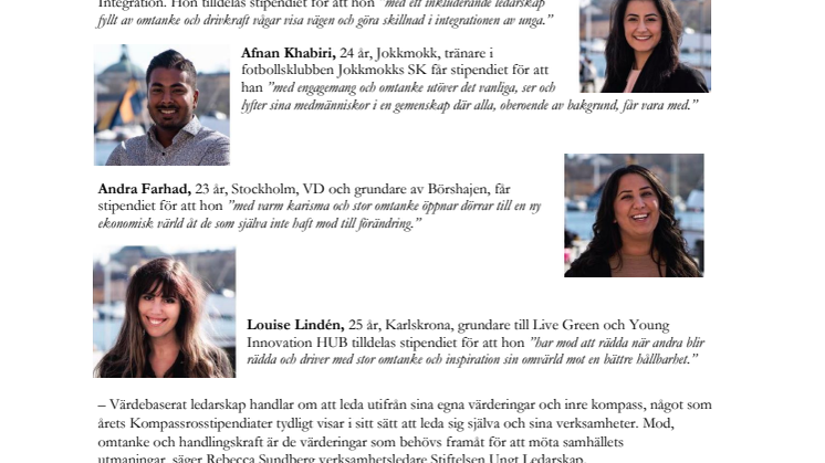 Fyra unga ledare tar emot Kompassrosstipendiet av Kungen den 24 april