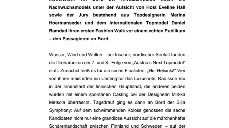 Spotlights auf Hoher See: Austria’s Next Topmodel dreht an Bord von Tallink Silja