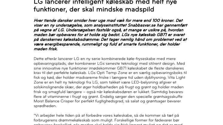 LG lancerer intelligent køleskab med helt nye funktioner, der skal mindske madspild 