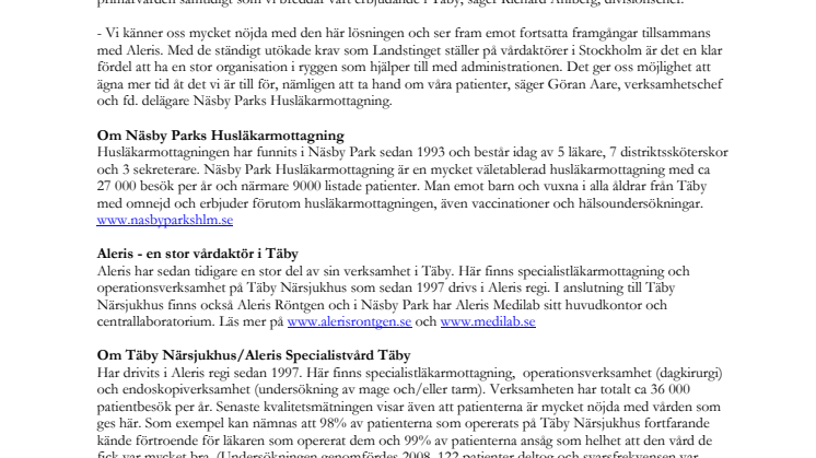 Aleris satsar i Täby – växer inom primärvård genom förvärv av husläkarmottagning