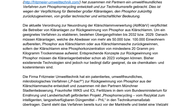 Neuartiges mikrobiologisches Verfahren zum Phosphorrecycling aus Klärschlammasche
