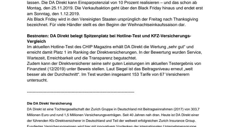 Black Friday: DA Direkt startet mit Rabatt-Aktion schon am Montag, 25.11.2019 