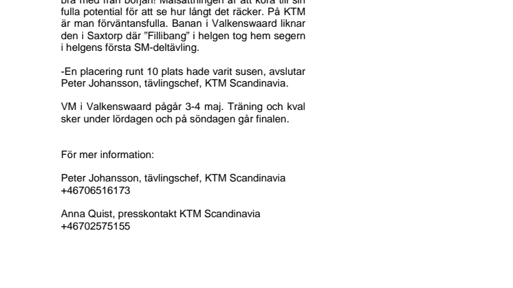 KTMs Filip Bengtsson kör VM i Holland!