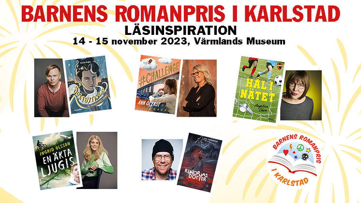 De fem nominerade författarna och deras böcker i Barnens romanpris 2023.