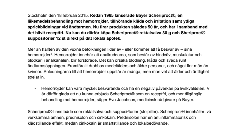 Scheriproct firar 50 år i Sverige – och blir samtidigt receptfri