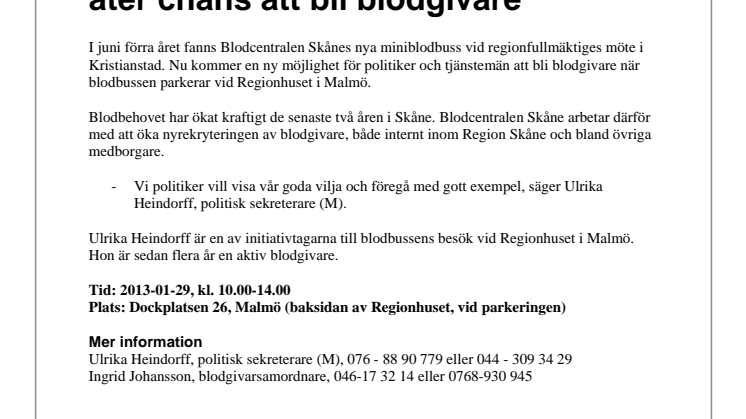Regionpolitiker och tjänstemän får åter chans att bli blodgivare