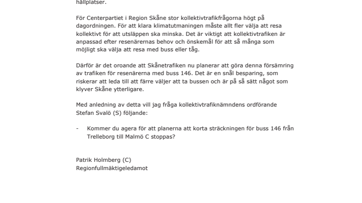 Fråga angående sträckning för buss 146