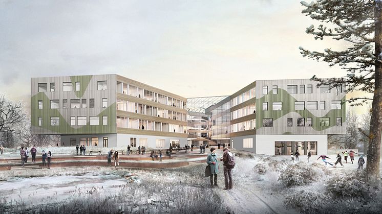 BREEAM Awards 2019: Nye Horten videregående skole vant prisen for beste offentlige byggeprosjekt i prosjekteringsfase under gårsdagens prisutdeling i London. Foto: LINK Arkitektur.