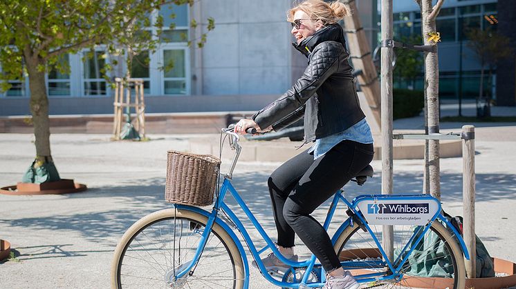 Jessica Barkman är an av våra medarbetare på Wihlborgs som använder cykeln flitigt i tjänsten för att ta sig till och från sina jobbresor inom Malmö