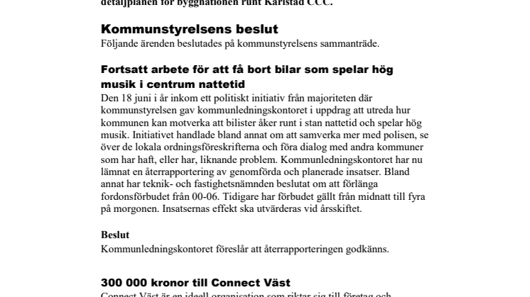 Kommunstyrelsen i korthet den 16 oktober