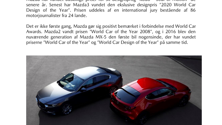 Mazda3 vinder pris for verdens bedste bildesign