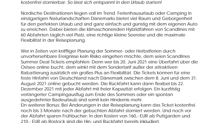 Scandlines Summer Deal im Juni: Dänemarkurlaub mit mehr Flexibilität für weniger Geld 