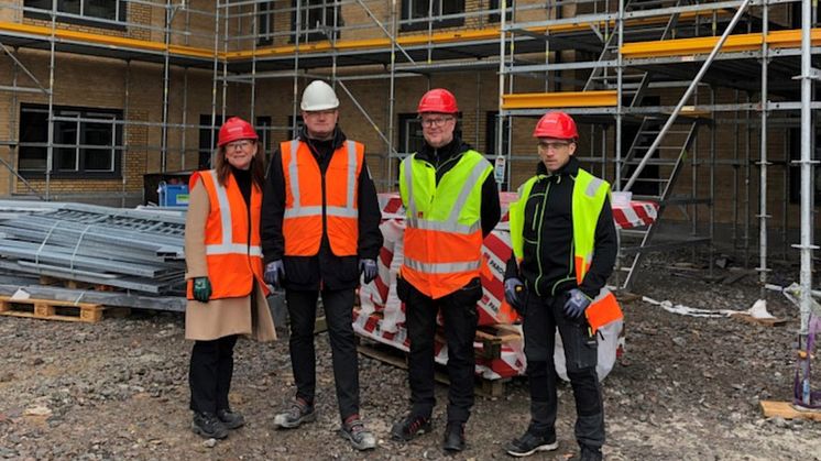 Från vänster: Pernilla Lidén affärsområdeschef, Peter Nilsson fastighetschef, Patrik Henriksson och Fernando Gonzales underhållsgruppen - samtliga från Förenade Care.