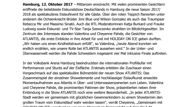 Glamouröser Saisonauftakt von HOLIDAY ON ICE mit Eistanz der Promis