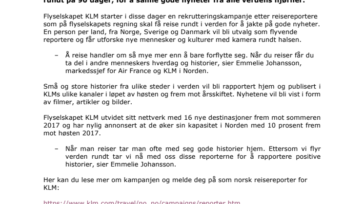 KLM søker jorden rundt-reporter