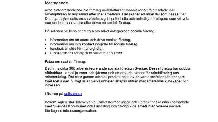 Sofisam.se – ny sajt om socialt företagande