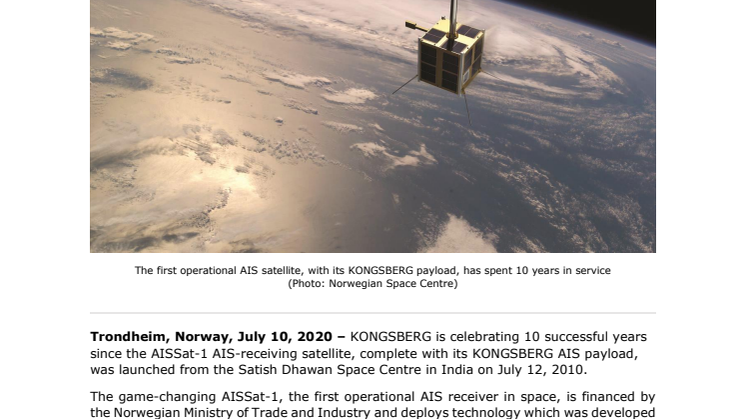 AISSat-1 marks the first NewSpace decade for Norway