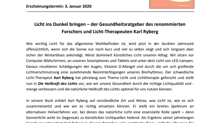 Pressemitteilung Ryberg "Die Heilkraft des Lichts"