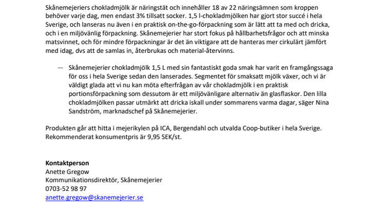 Skånemejerier lanserar den omtyckta chokladmjölken i klimatsmart portionsförpackning av kartong