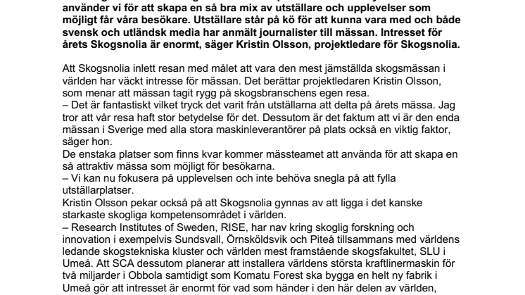 Alla utställarplatser fyllda på årets Skogsnolia