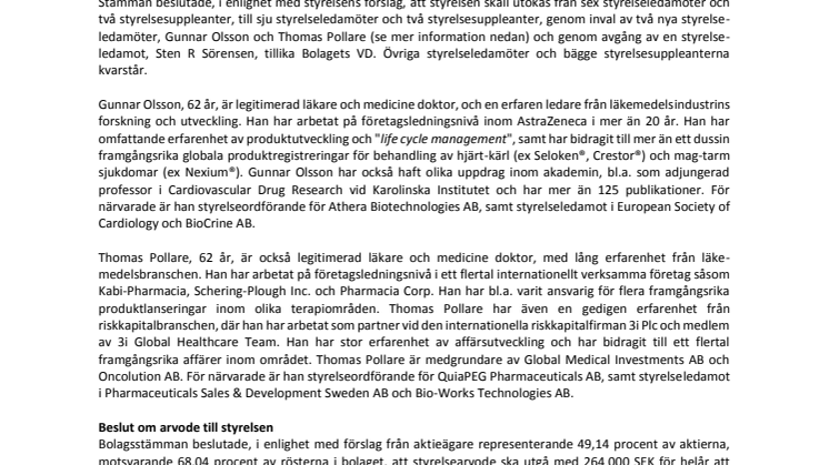 Kommuniké från extra bolagsstämma i Cereno Scientific AB (publ)