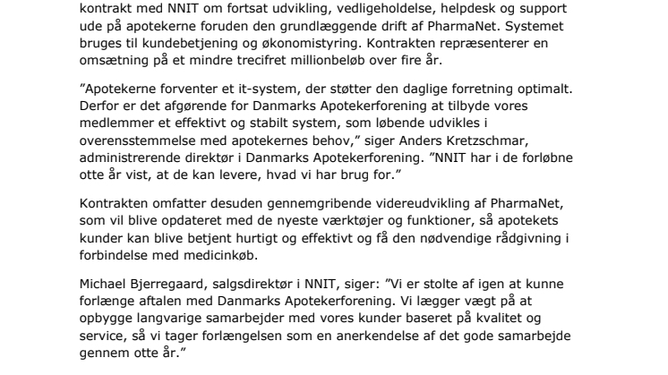 ​Danmarks Apotekerforening forlænger kontrakt med NNIT om drift og udvikling af PharmaNet