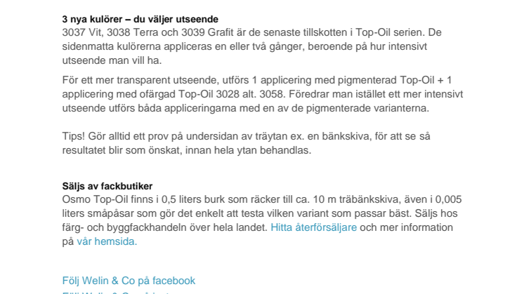 Livsmedelsgodkänd hårdvaxolja i nya kulörer
