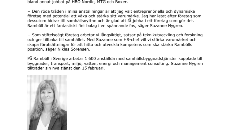Suzanne Nygren ny HR-chef för Ramböll Sverige