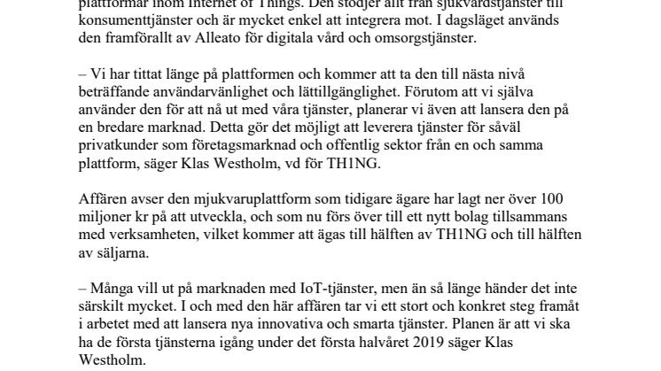TH1NG förvärvar plattformsverksamhet för  snabbare och flexiblare IoT lösning