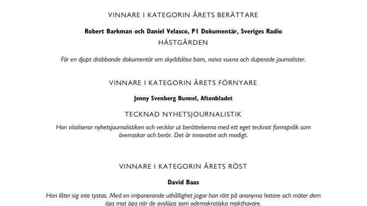 Vinnare av Stora Journalistpriset 2018