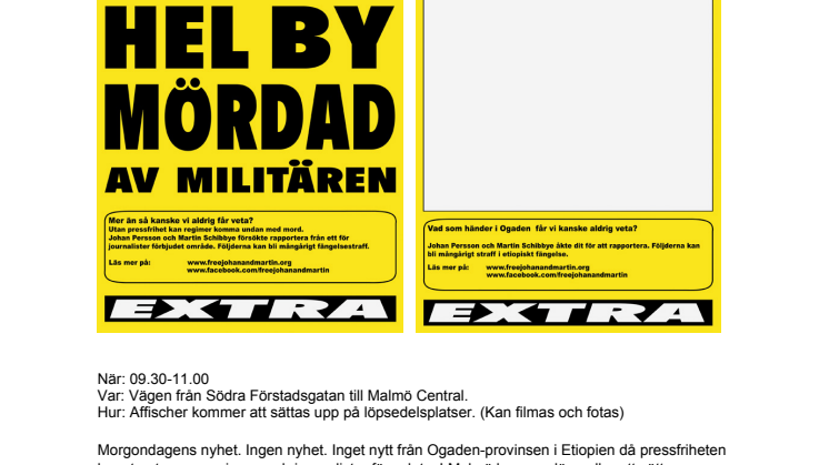 Aktion i Malmö till stöd för de fängslade journalisterna Johan och Martin
