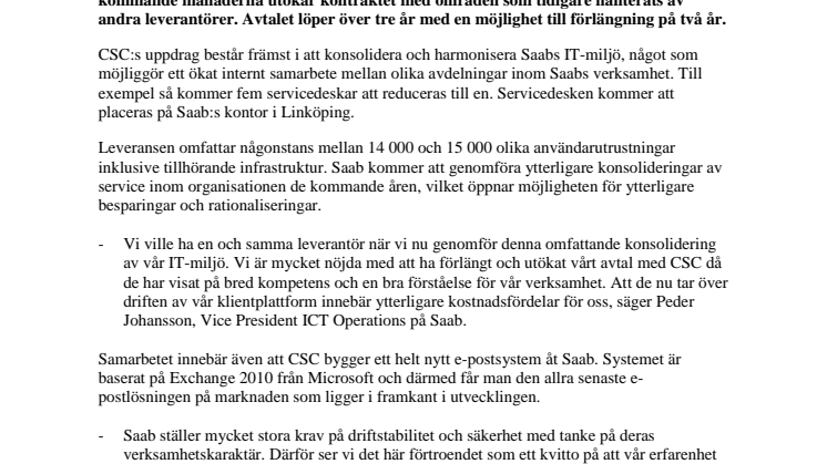 CSC tar över Saabs hela klientplattform