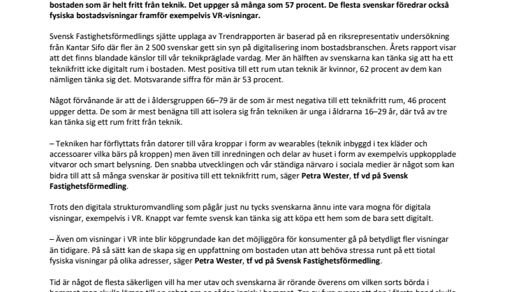 Trendrapporten 2018–2019 visar: Varannan svensk vill ha ett teknikfritt rum i hemmet