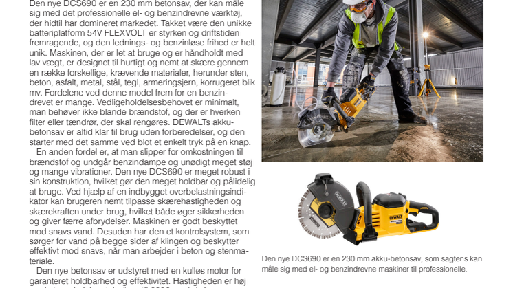 VERDENSPREMIERE - DEWALT lancerer betonsav på 54V 