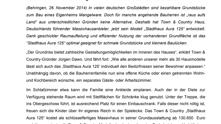 Neu bei Town & Country: Kompaktes Massivhaus für schmale Grundstücke – Das Stadthaus Aura 125
