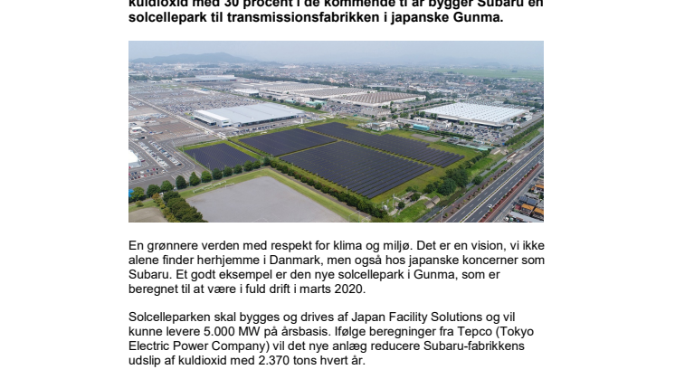 Subaru investerer i en renere fremtid