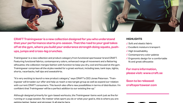 CRAFT TRAININGWEAR  - New dynamic collection for intense pre-season training