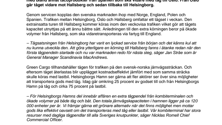 ​Tågtrafiken mellan Helsingborg och Hallsberg utökas ytterligare