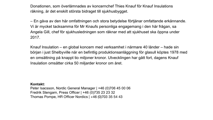 Stor donation till sjukhusbygge 