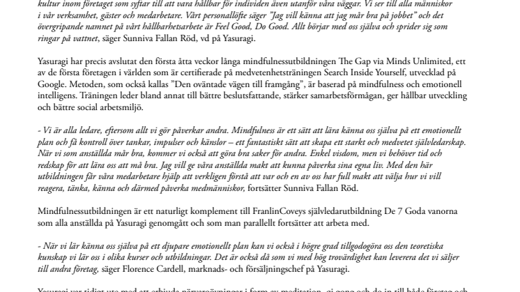Yasuragi satsar på emotionell närvaroträning för anställda