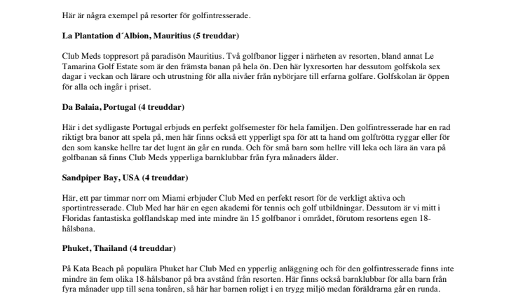 Club Med erbjuder golf i världsklass!