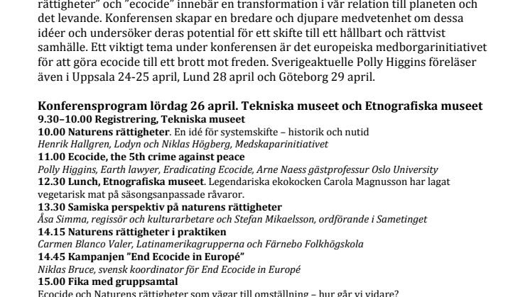 Polly Higgins i Sverige! Samtal med Åsa Romson på konferensen: Naturens rättigheter och ecocide. En idé vars tid har kommit.